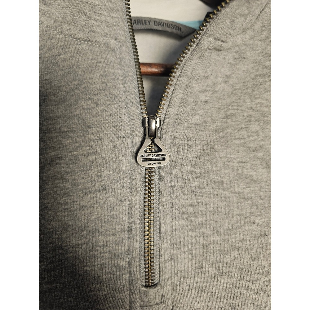 Biker Harley-Davidson Quarter-Zip sweatshirt womens L Gray Graphic Block Logo - Picture 7 of 8